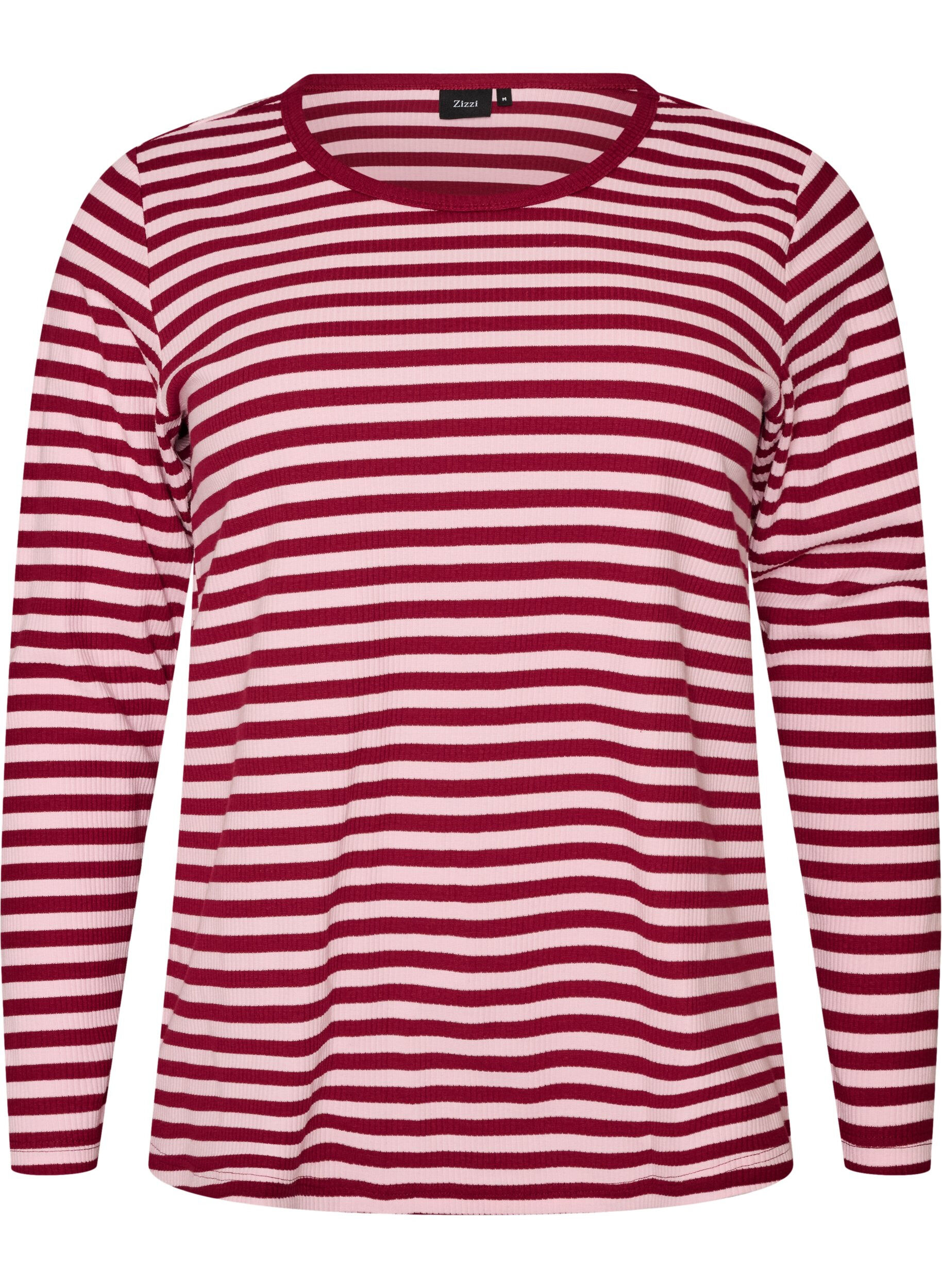 ZizziStribet bluse med lange &aelig;rmer, Lyser&oslash;d, Packshot image number 0