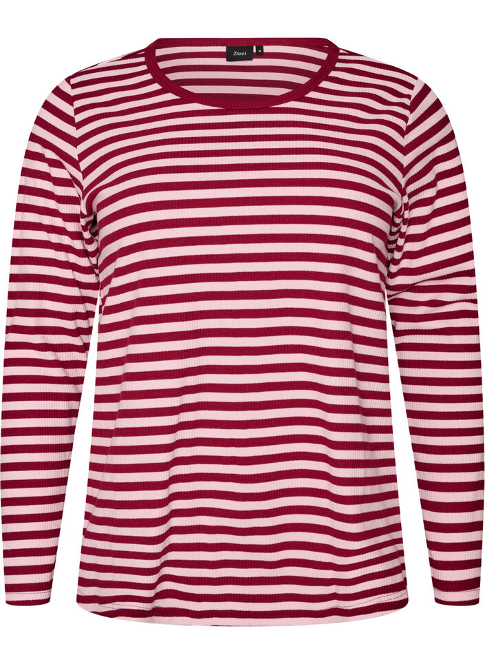 Stribet bluse med lange &aelig;rmer, Lyser&oslash;d, Packshot image number 0