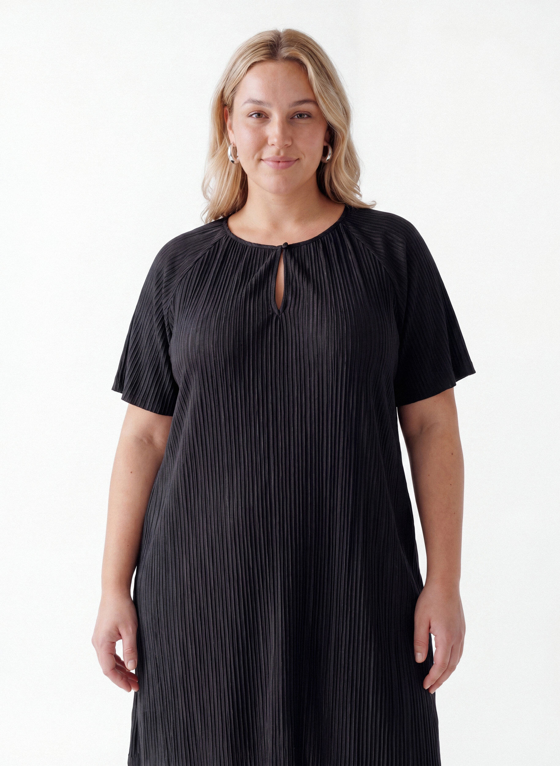 ZizziTunika i jersey med strukturstriber, Sort, Model image number 2