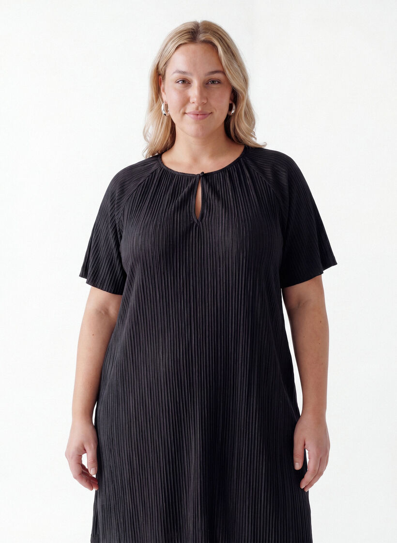 Tunika i jersey med strukturstriber, Sort, Model image number 2