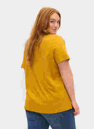 Kortærmet bomulds t-shirt med tryk, Harvest Gold, Model image number 1
