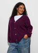 Cardigan med V-hals og ribstruktur, Lilla, Model image number 3