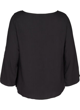 Langærmet viskose bluse med rund hals, Black, Packshot image number 1