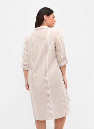 Stribet kjole i bomuld og hør, White Taupe Stripe, Model image number 1