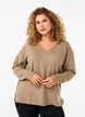 Strikbluse med v-hals, Desert Taupe Melange, Model image number 0