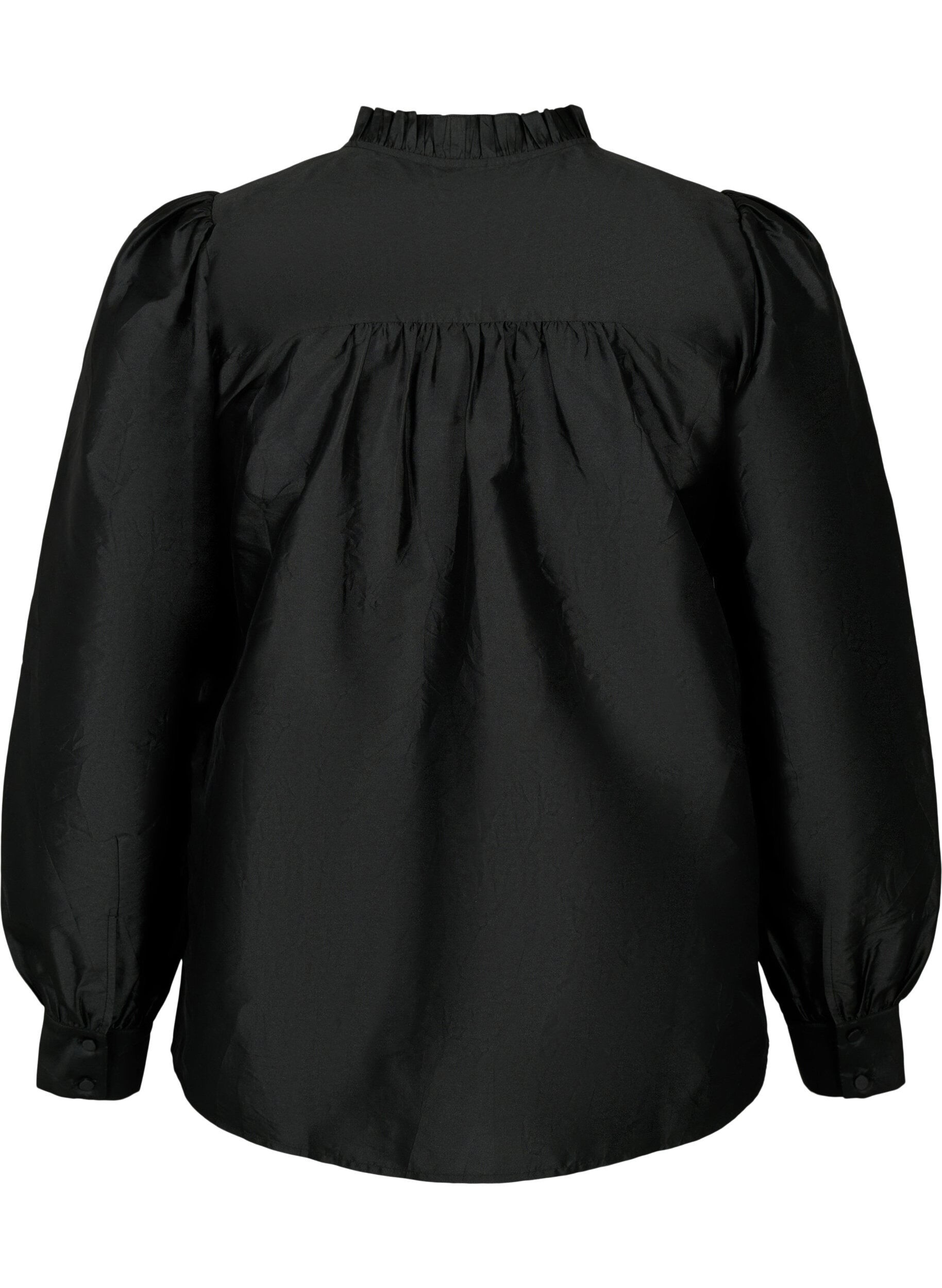 Zizzi Shiny skjortebluse med fl&aelig;ser, Black, Packshot image number 1