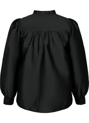 Shiny skjortebluse med flæser, Black, Packshot image number 1