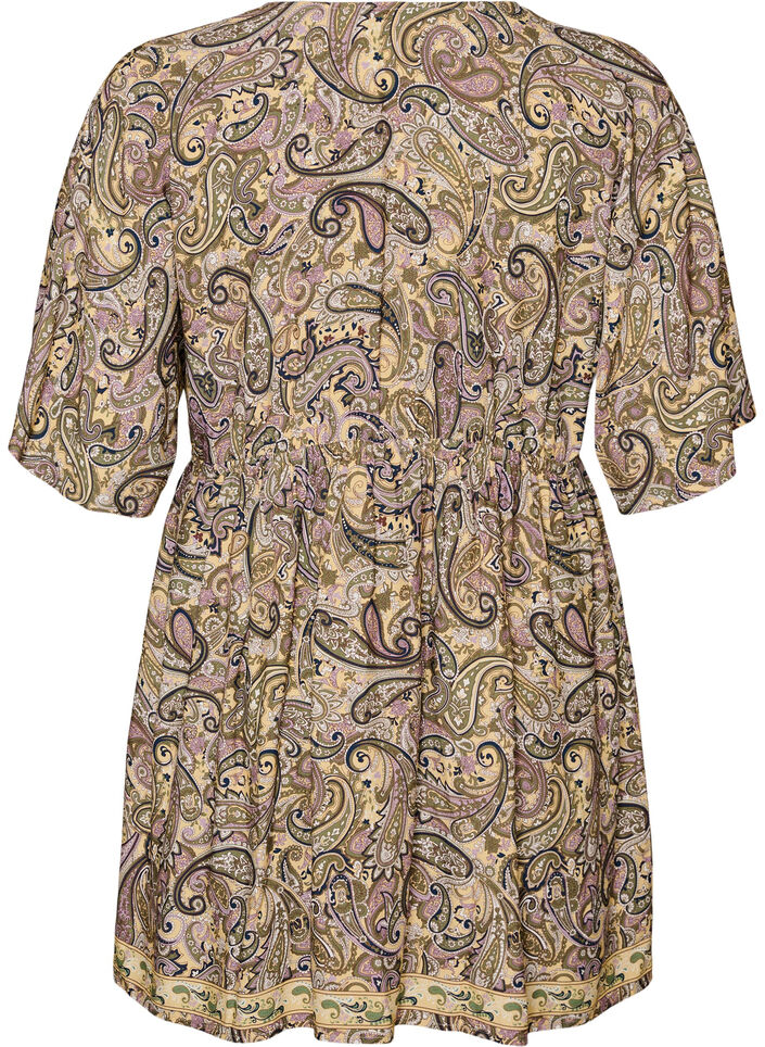 Tunika i viskose med paisleyprint og bindeb&aring;nd, Gul, Packshot image number 1