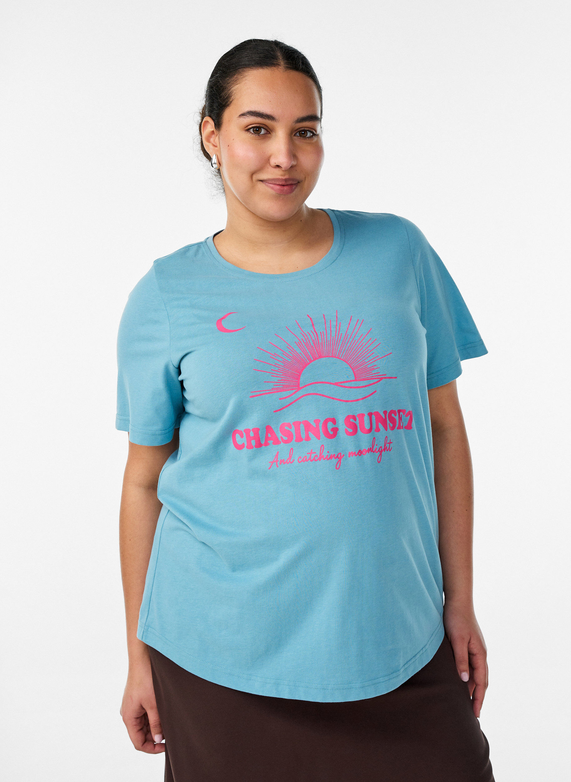 T-shirt med motiv, Bl&aring;, Model