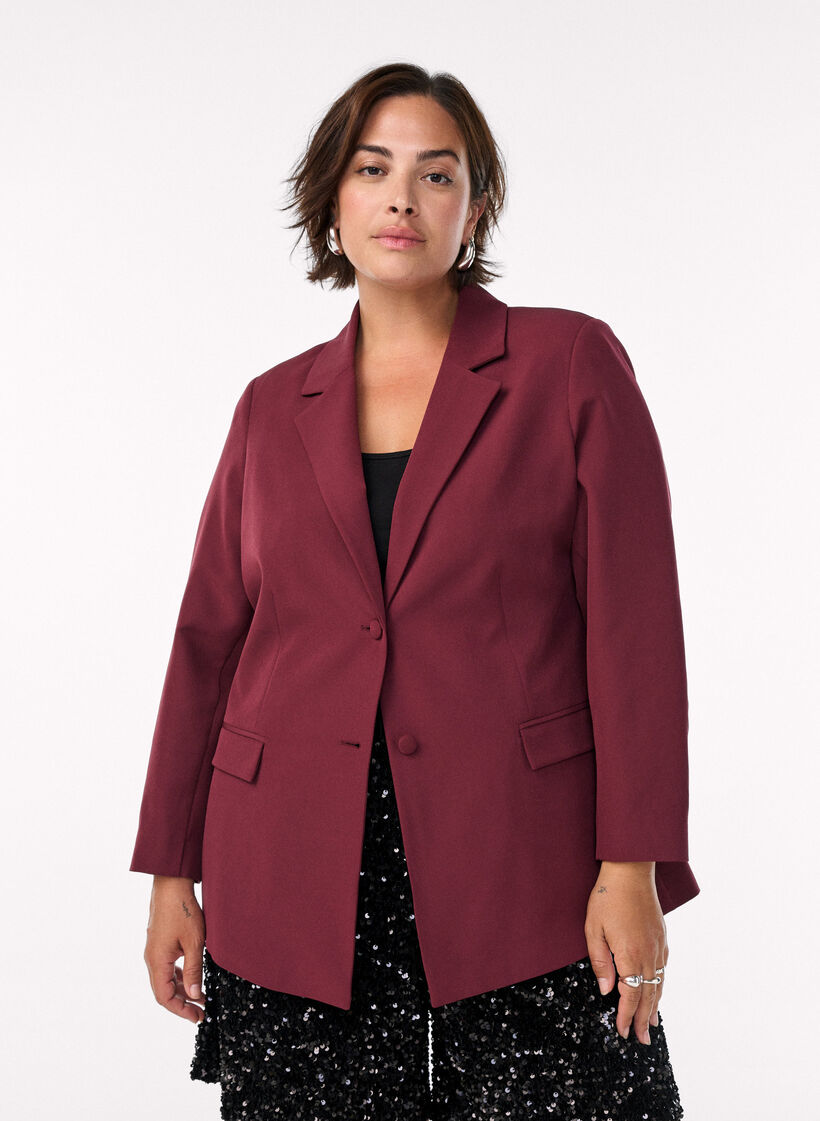 Klassisk blazer med knaplukning, Rød, Model image number 0