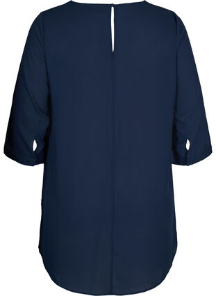 Bluse med 3/4 ærmer og asymmetrisk bund, Navy Blazer, Packshot image number 1