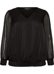 Bluse med stribem&oslash;nster og ballonform, Sort