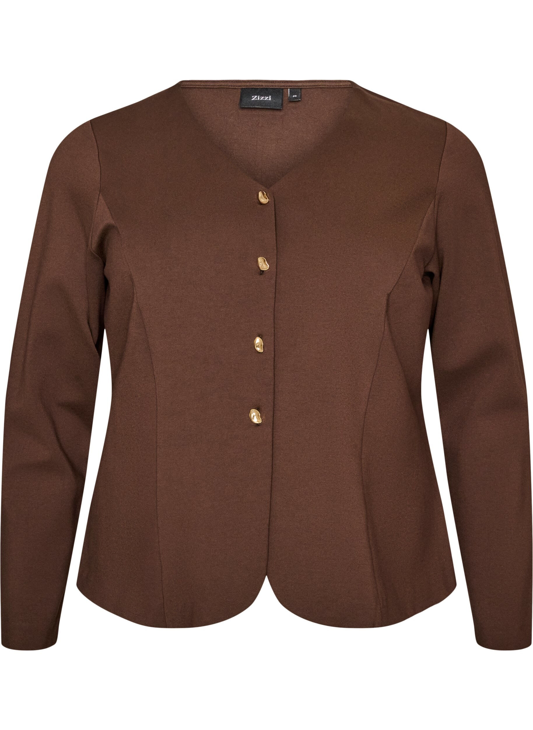 ZizziFigursyet jerseycardigan med dekorative knapper, Brun, Packshot image number 0