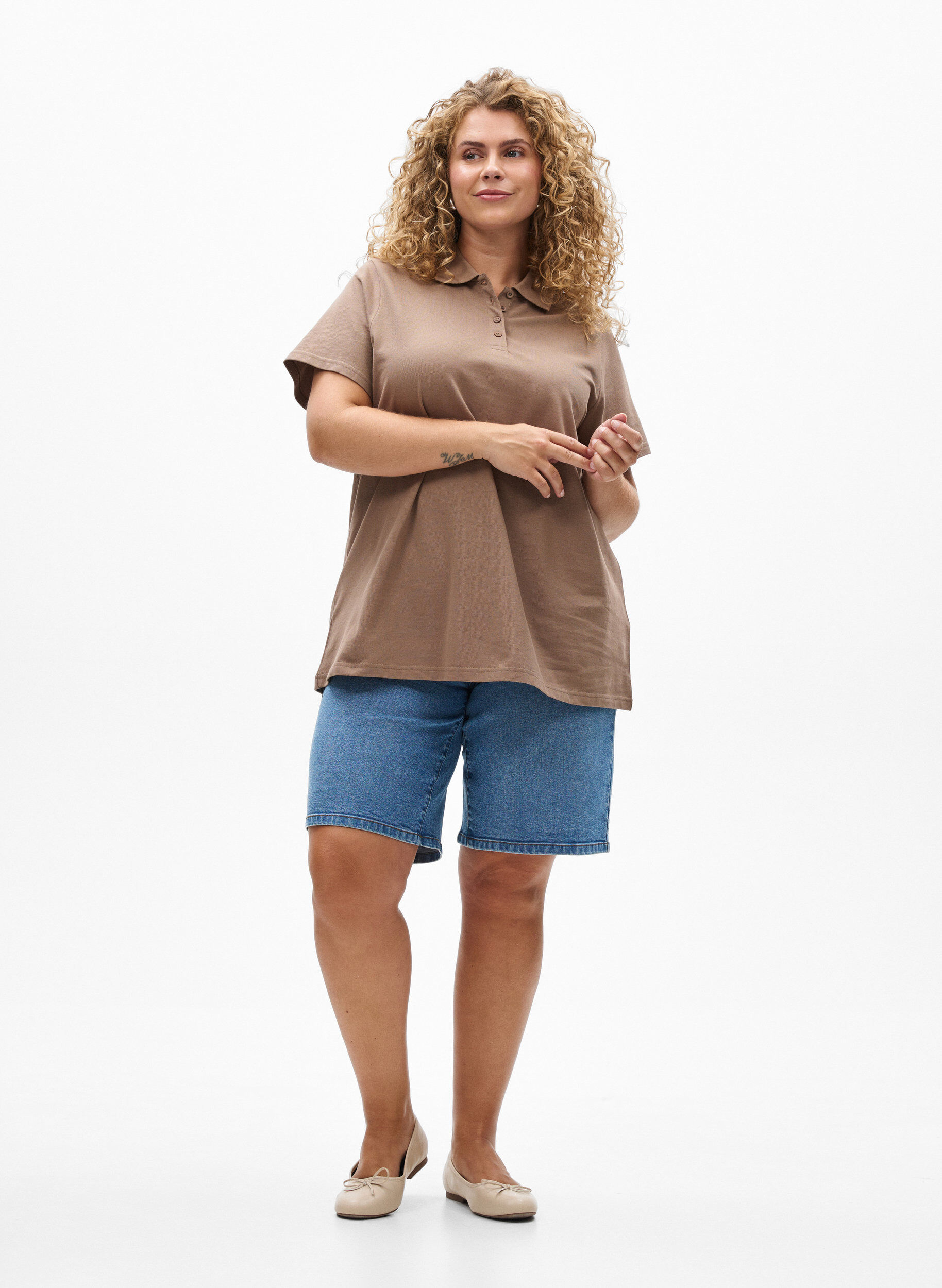 Zizzi FLASH - Poloshirt med korte &aelig;rmer, Brun, Model image number 1