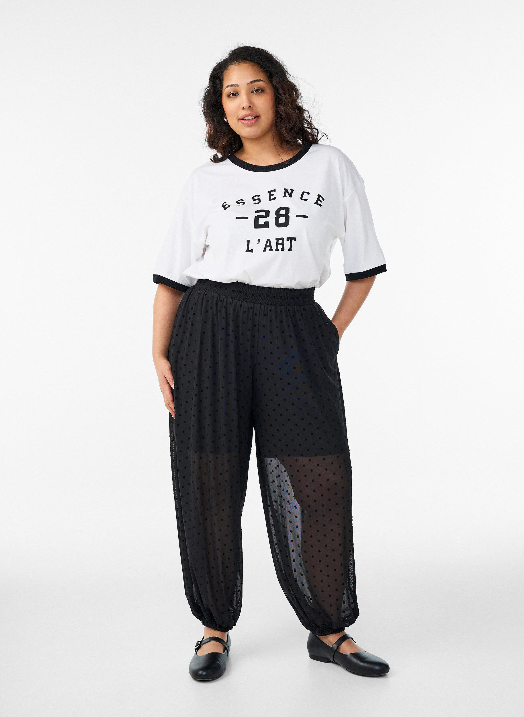 ZizziT-shirt i bomuld med tekstmotiv og boxy fit, Hvid, Model image number 1