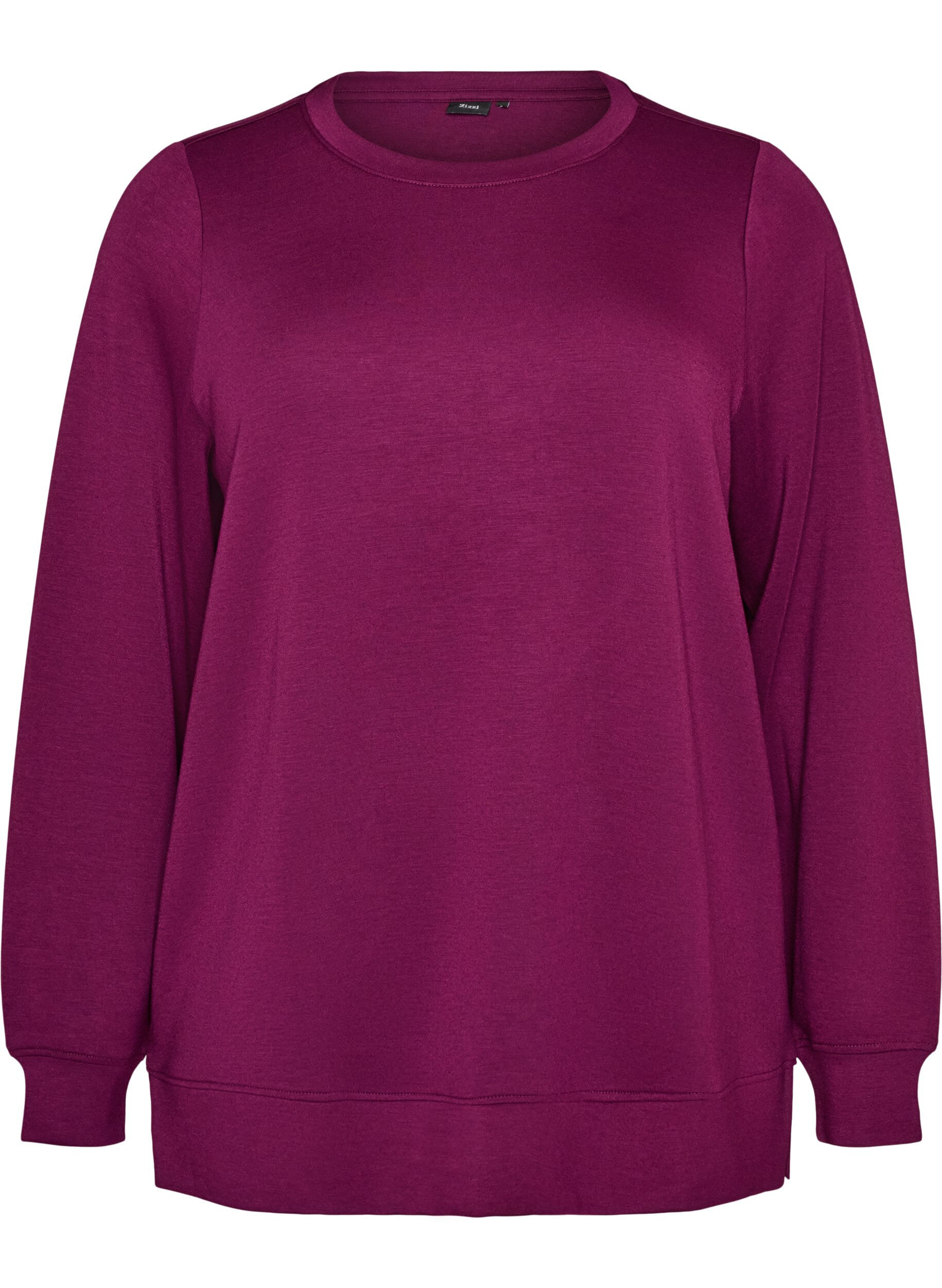 ZizziLang&aelig;rmet jerseybluse med rund hals, Lilla, Packshot image number 0