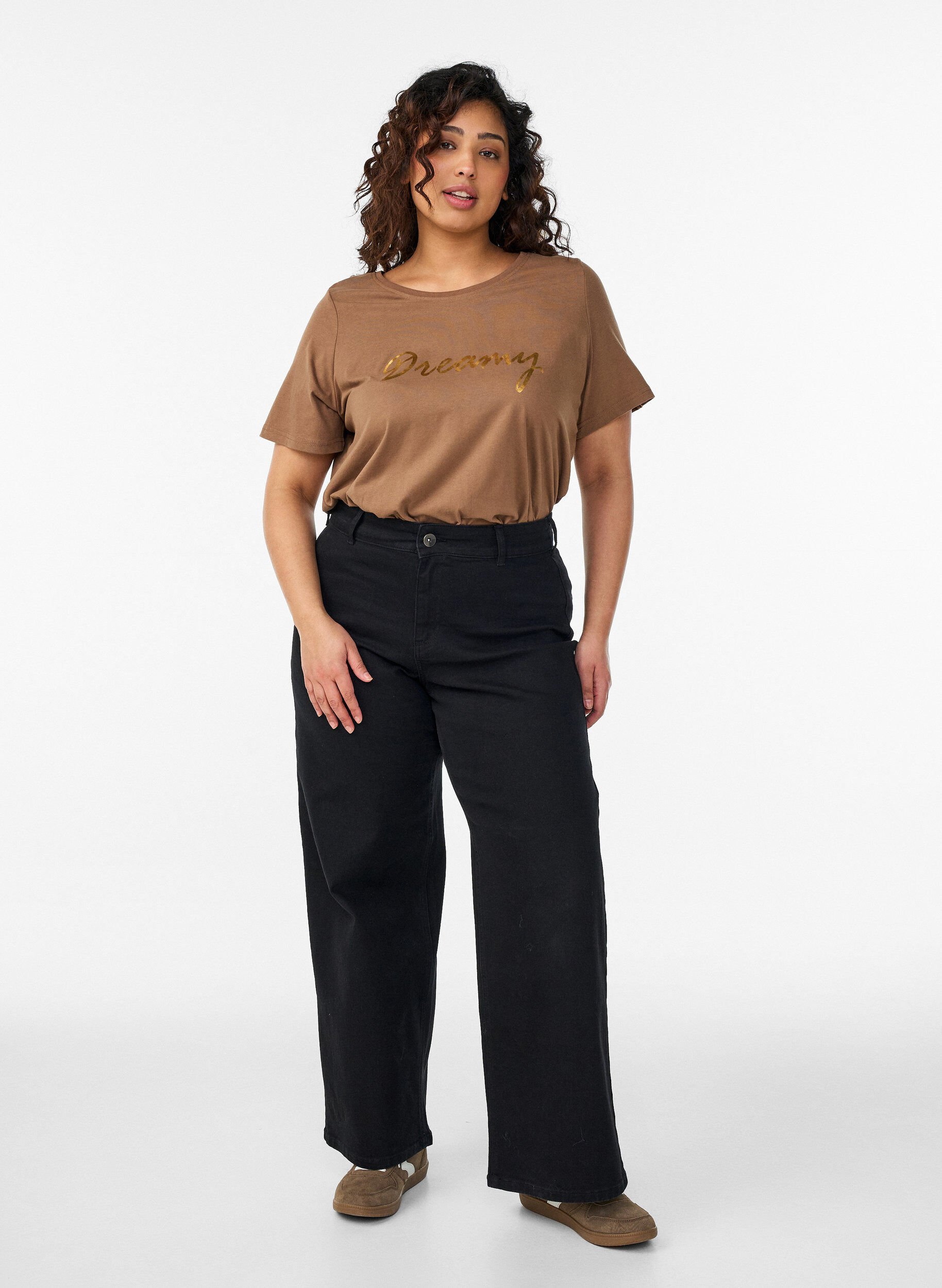 Zizzi FLASH - T-shirt med motiv , Brun, Model image number 1