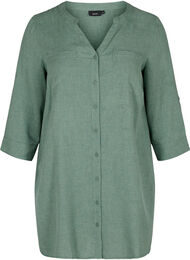 Lang skjorte med v-hals og brystlommer, Balsam Green