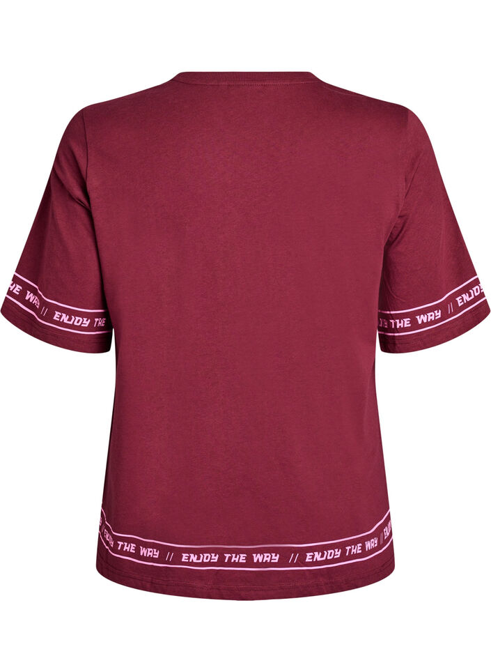 Oversize t-shirt med sporty print, Mørk Bordeaux, Packshot image number 1