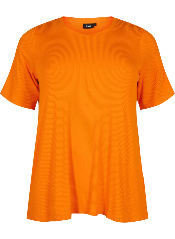 T-shirt i viskose med ribstruktur, Exuberance, Packshot image number 0