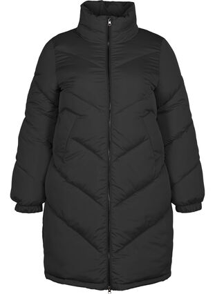 Lang højhalset jakke, Black, Packshot image number 0
