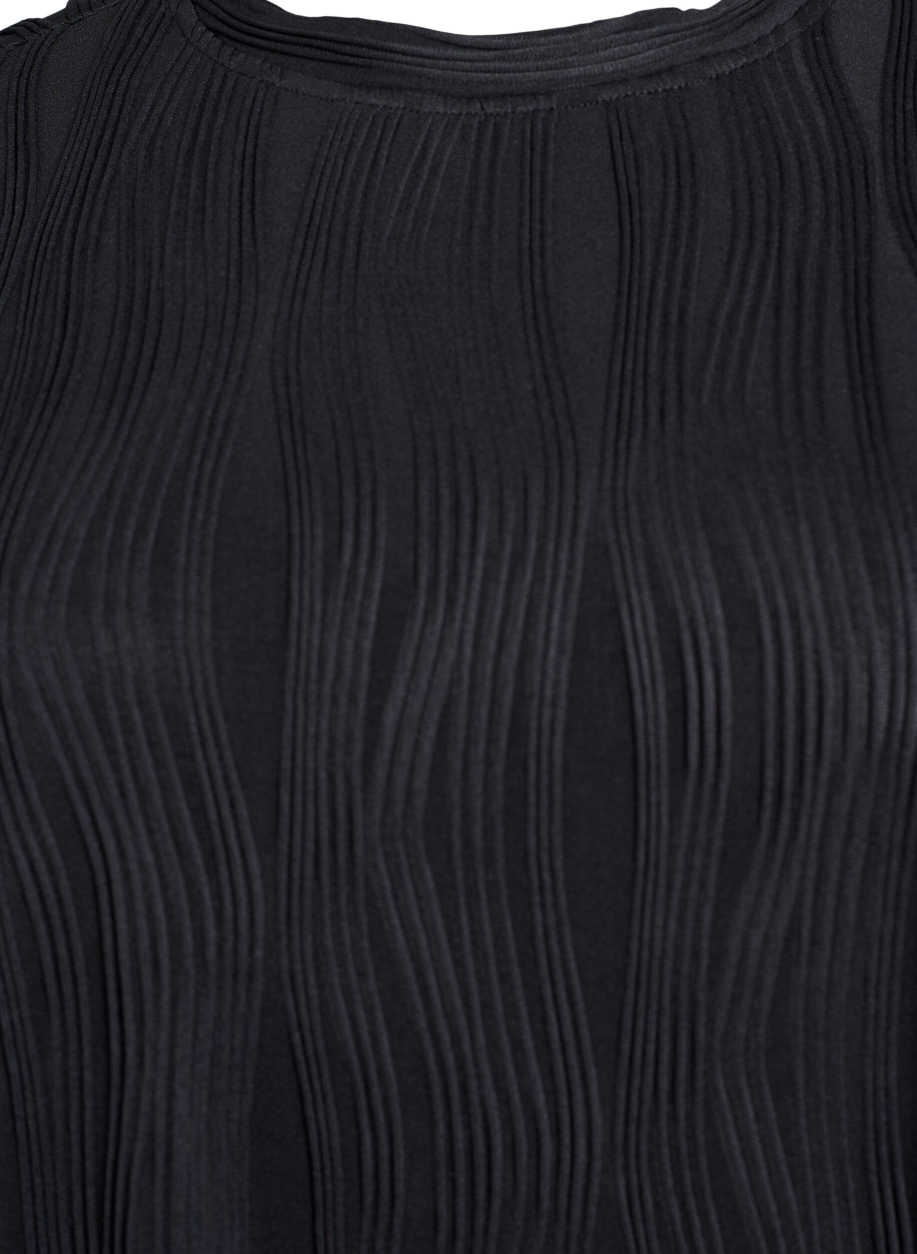 Zizzi Bluse med korte &aelig;rmer og b&oslash;lget struktur, Sort, Packshot image number 2