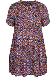 Kortærmet viskose kjole med a-form, Purple Ditsy Flower
