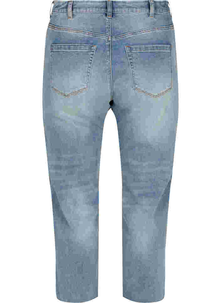 7/8 jeans med rå kanter og høj talje, Light blue denim, Packshot image number 1