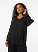 Viskosebluse med V-hals og lange &aelig;rmer, Sort, Model image number 0