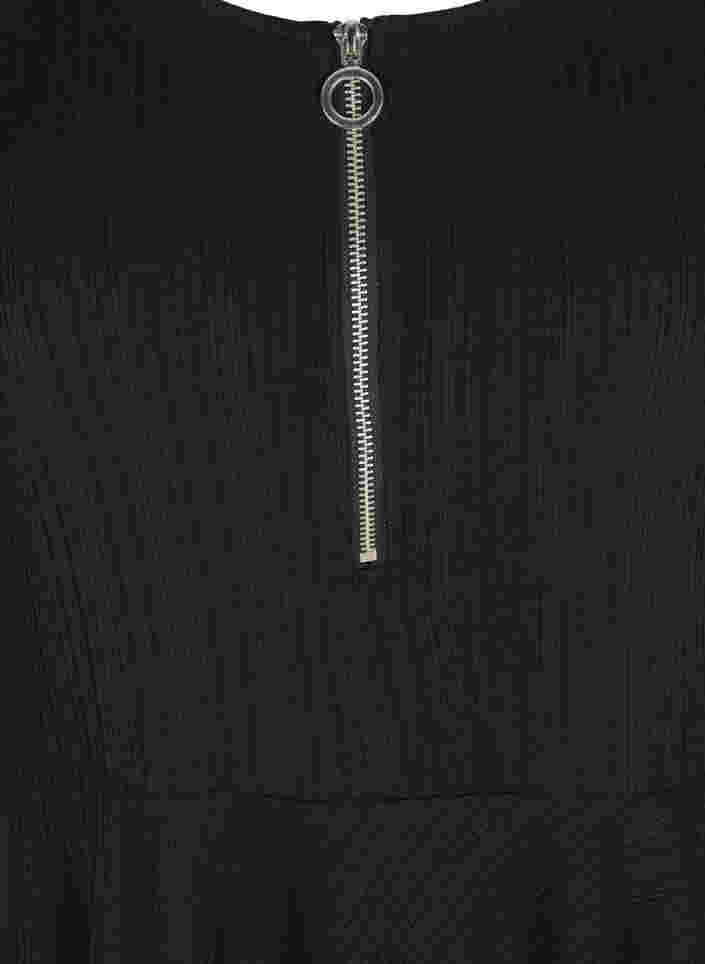 Viskose bluse med 3/4 ærmer og lynlås, Black, Packshot image number 2