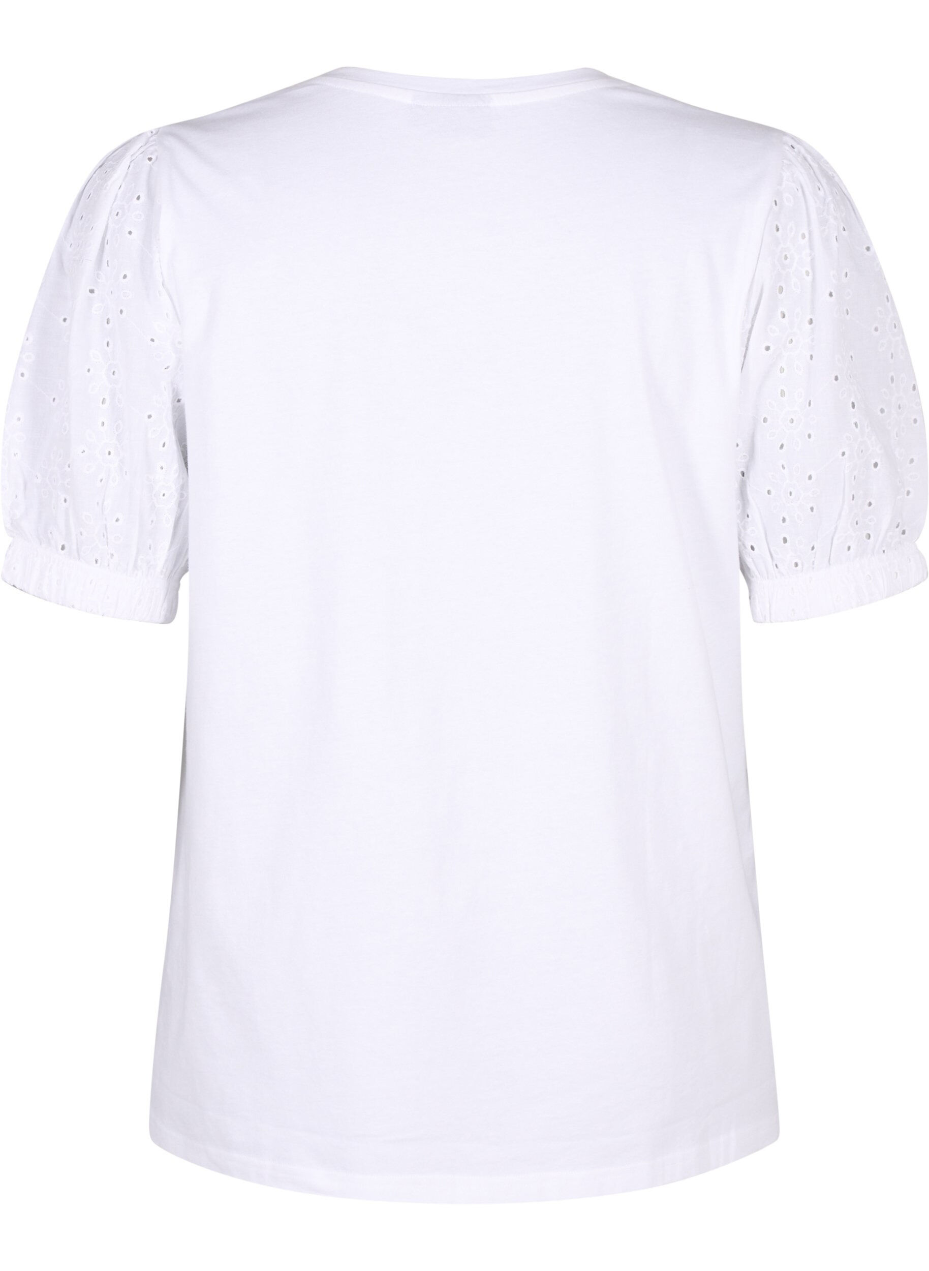 Zizzi &Oslash;kologisk bomuldsbluse med broderi anglaise &aelig;rmer, Bright White, Packshot image number 1