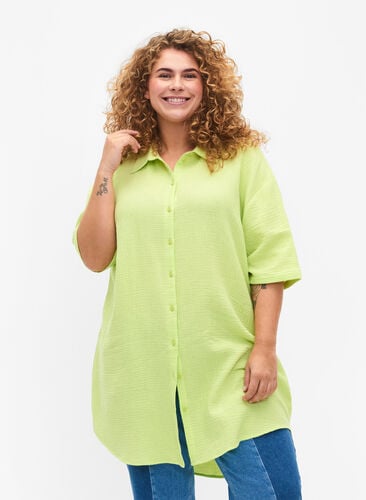 Skjorte i bomuld med halvlange ærmer, Wild Lime, Model image number 0