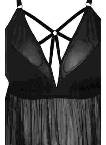 Transparent natkjole med string, Black, Packshot image number 2
