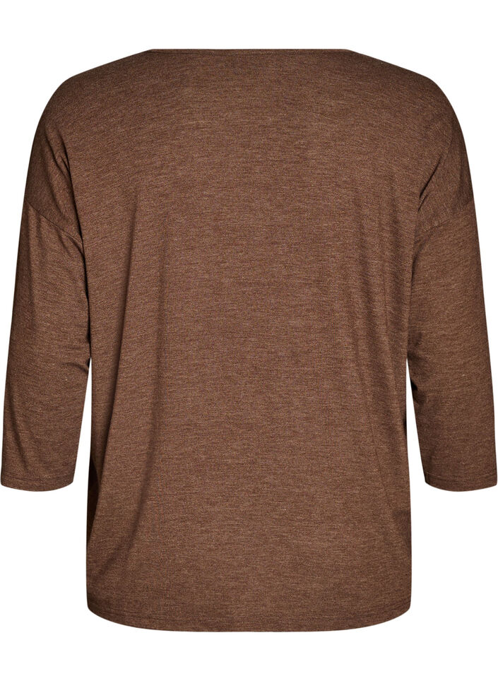 Jerseybluse med 3/4 &aelig;rmer, Brun, Packshot image number 1