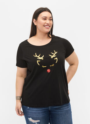 Jule t-shirt i bomuld, Black Reindeer, Model image number 0