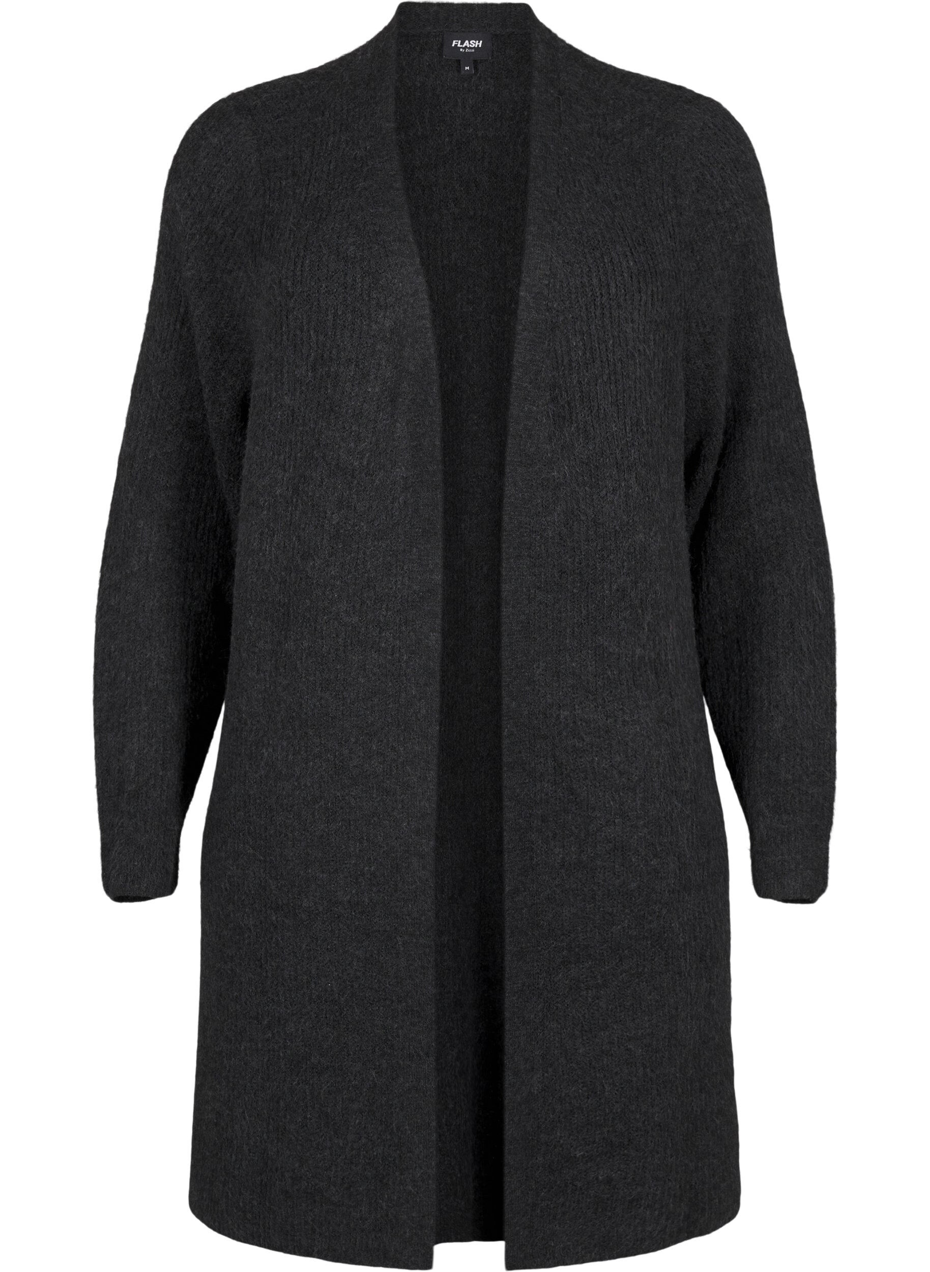 Zizzi FLASH - Ribstrikket cardigan med slidser, Dark Grey Melange, Packshot image number 0