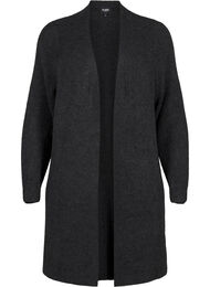 FLASH - Ribstrikket cardigan med slidser, Dark Grey Melange