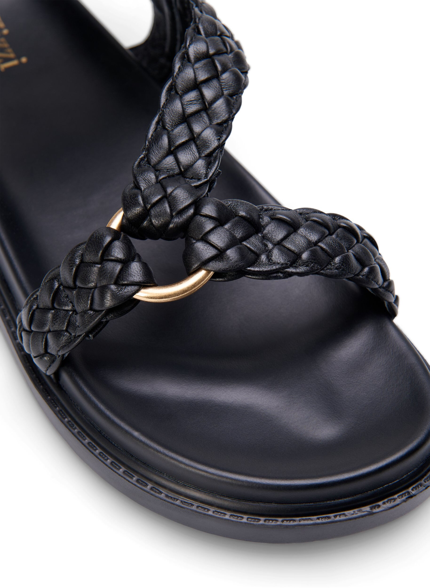 Zizzi Wide fit - L&aelig;dersandal med fletremme, Sort, Packshot image number 3