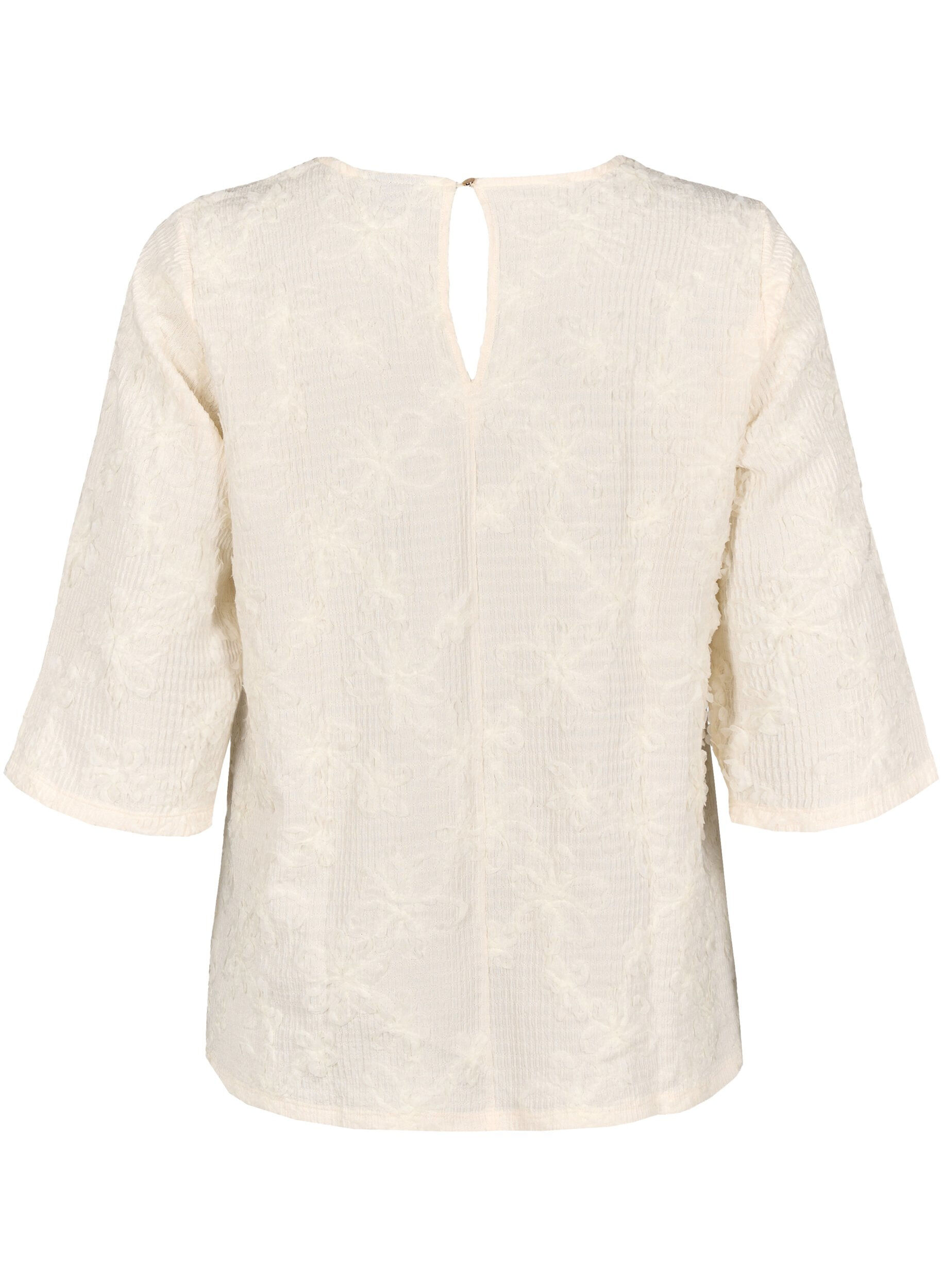 Zizzi Bluse med 3/4 &aelig;rmer og 3D blomster, Warm Off-white, Packshot image number 1