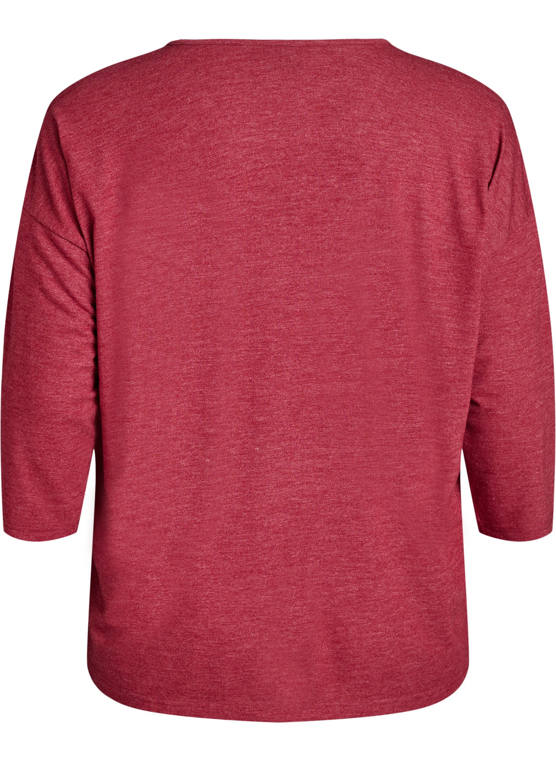 Zizzi Jerseybluse med 3/4 &aelig;rmer, R&oslash;d, Packshot image number 1