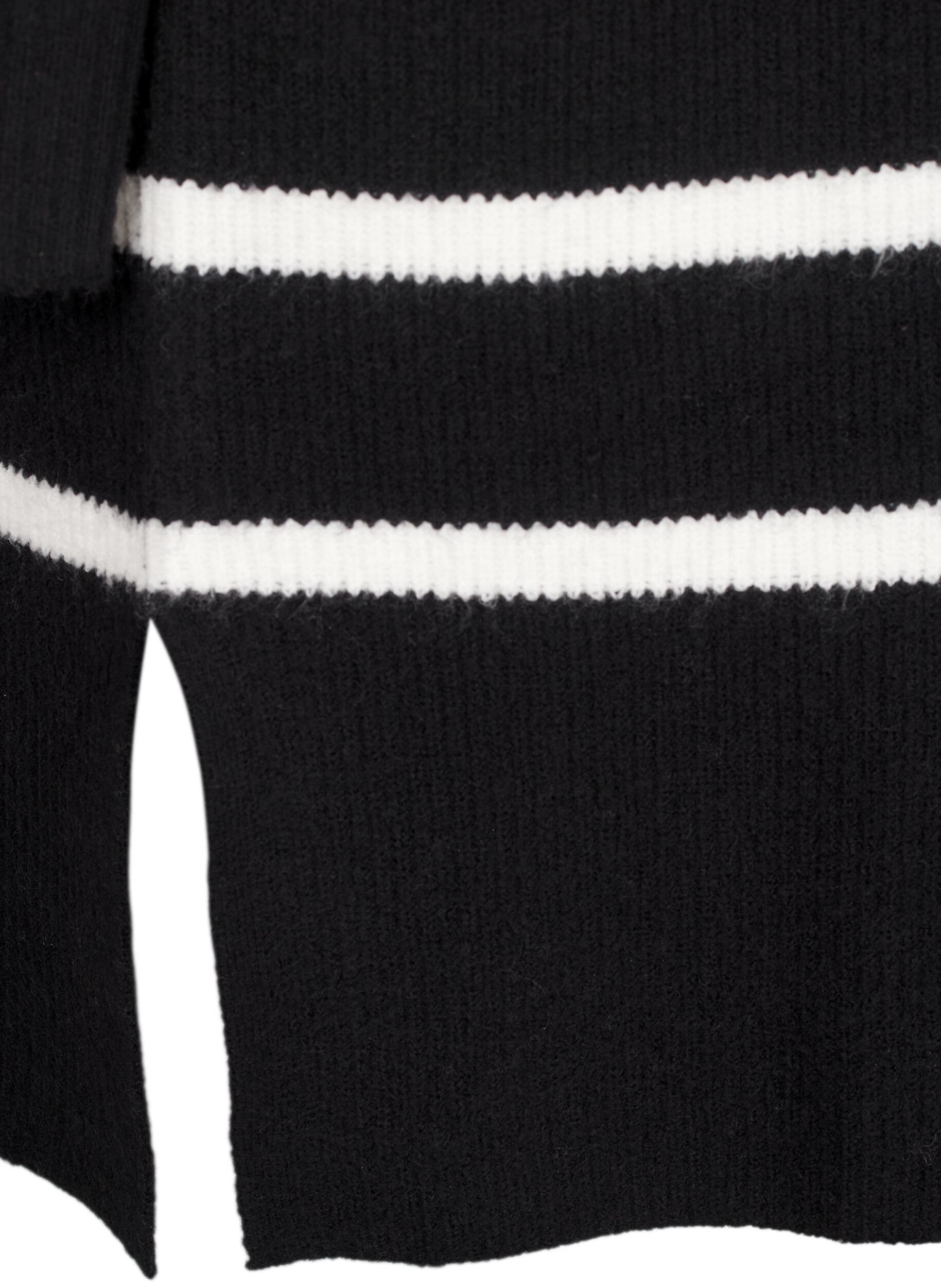 Zizzi Lang&aelig;rmet strikkjole med striber, Black Cloud D. Comb, Packshot image number 3