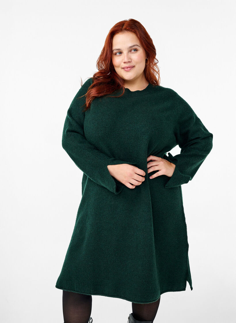 Strikkjole med rund hals og slids, Scarab Mel., Model image number 0