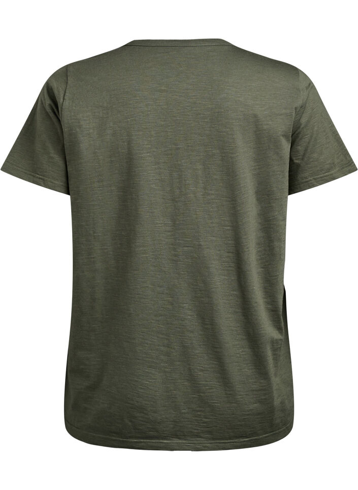 T-shirt med knapdetalje, Gr&oslash;n, Packshot image number 1
