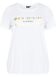 Bomulds t-shirt med folieprint, B. White w. Believe