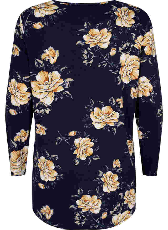 Blomstret bluse med lange ærmer, Night Sky Flower AOP, Packshot image number 1
