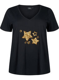 Bomulds t-shirt med pailletter, Black W. Star