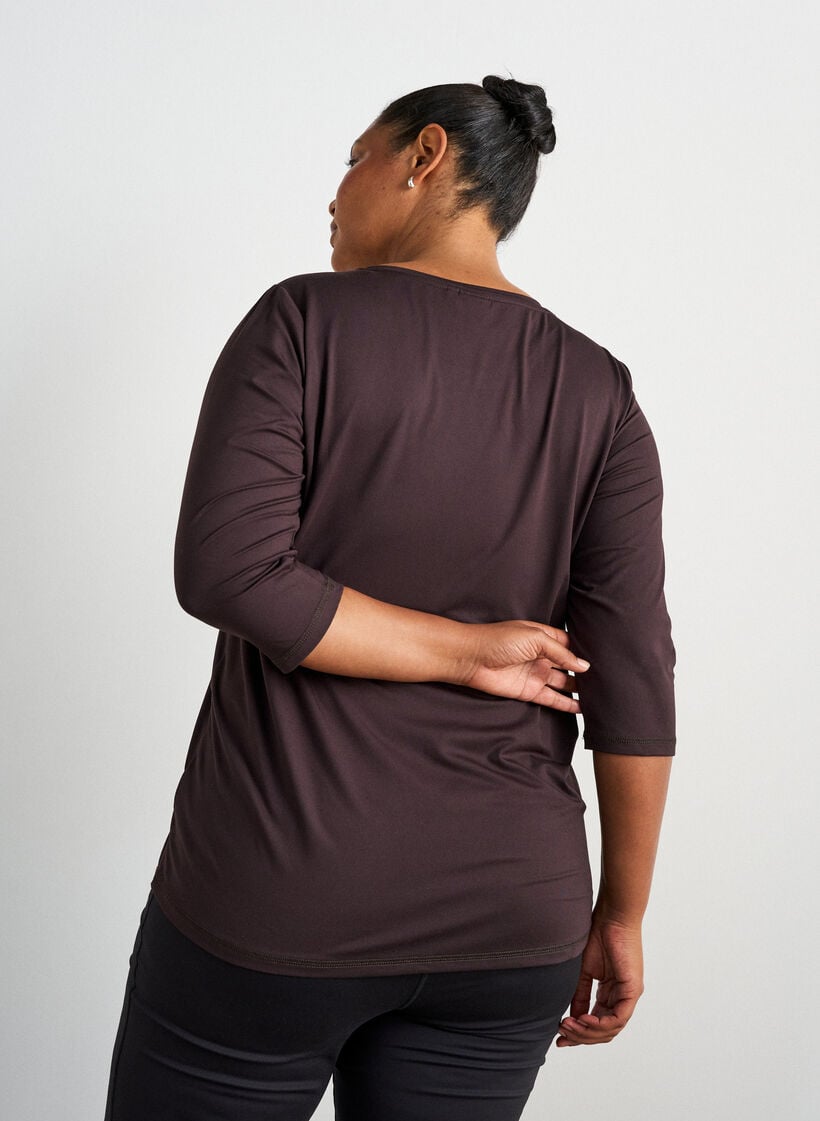 Tr&aelig;ningsbluse med 3/4-&aelig;rmer, Brun, Model image number 2