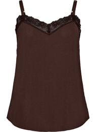 Stroptop med V-udsk&aelig;ring og blondekant, Brun