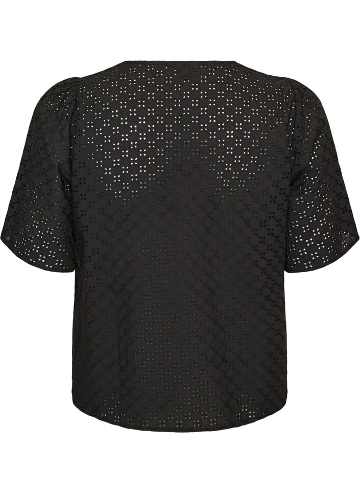 Bluse i broderie anglaise med knaplukning, Sort, Packshot image number 1