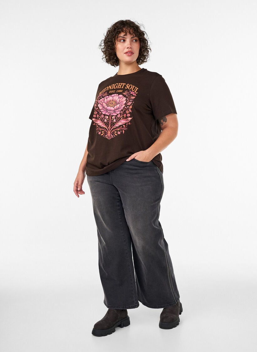 T-shirt i &oslash;kologisk bomuld med frontmotiv, Brun, Model image number 1